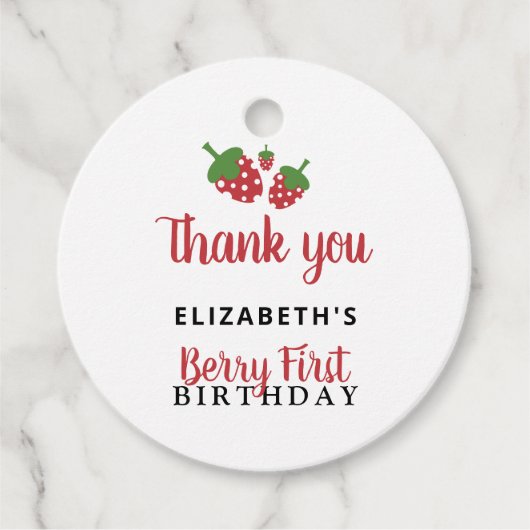 Budget Berry First Birthday Cute Strawberry Girl Bedankjes Labels (Voorkant)