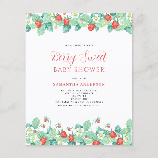 Budget Berry Sweet Baby shower Invitation Flyer (Voorkant)