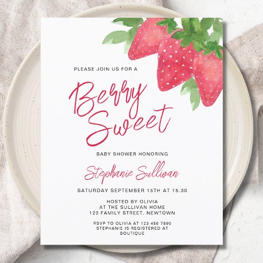 Budget Berry Sweet Strawberry Baby shower Invite