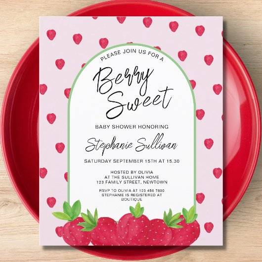 Budget Berry Zoete Aardbei Baby Shower Uitnodiging