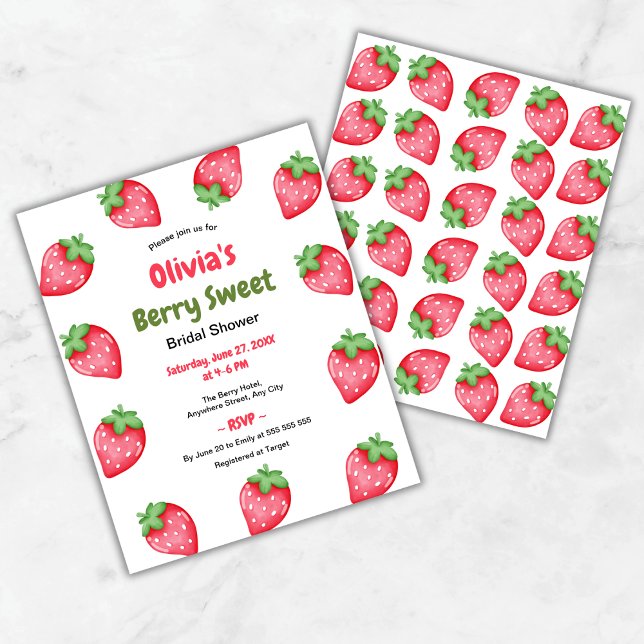 Budget Berry Zoete Aardbei Bruiloft Uitnodiging (Budget Berry Sweet Pink Red Strawberry Bridal Shower Invitation )
