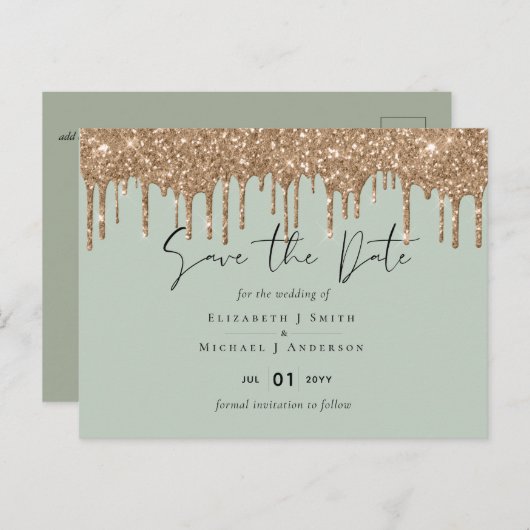 BUDGET Bespaar data Sage Gouden Glitter Bruiloft Briefkaart (Voorkant / Achterkant)