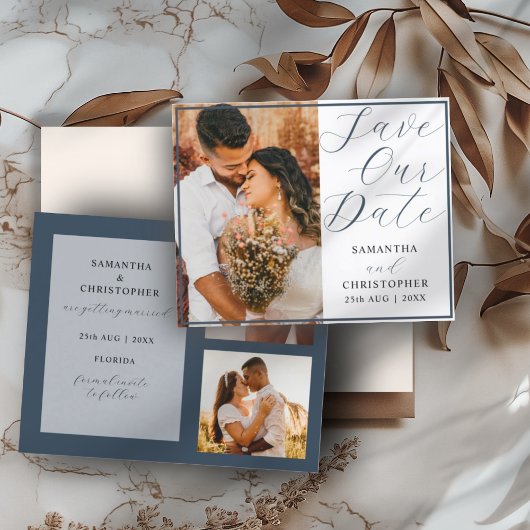 Budget Bespaar Onze Datum Donkerblauwe Foto Huweli