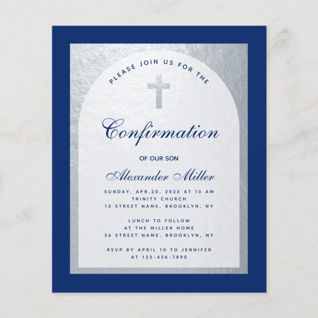 Budget bevestiging Royal Blue Silver Uitnodiging (Voorkant)