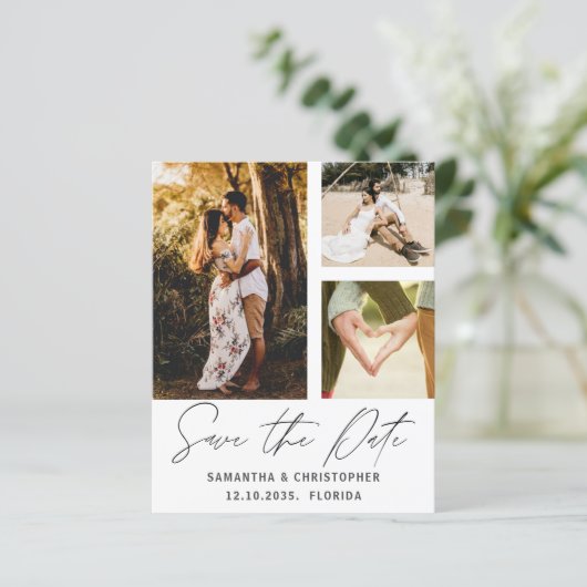 Budget Bewaar de datum Photo Gold Script uitnodigi (Staand voorkant)