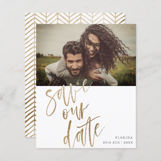 Budget Bewaar onze datum Faux Gold kalligrafie & f (Voorkant / Achterkant)