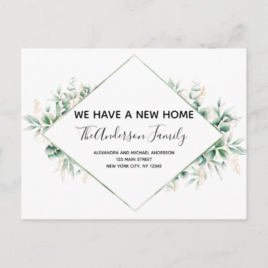 Budget Bewegende Aankondiging Eucalyptus Greenery Briefkaart (Voorkant)