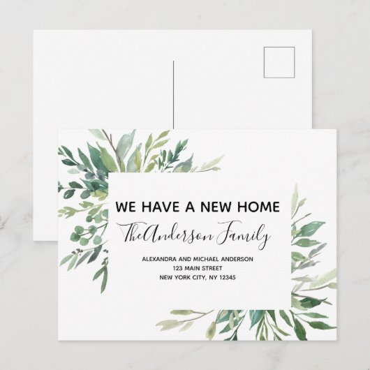 Budget Bewegende Aankondiging Eucalyptus Greenery  Briefkaart (Voorkant / Achterkant)