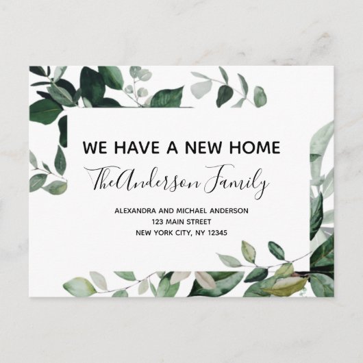 Budget Bewegende Aankondiging Eucalyptus Greenery  Briefkaart (Voorkant)