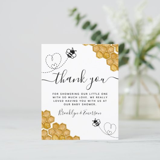 Budget bije Honeycomb Baby shower Dank u wel (Staand voorkant)