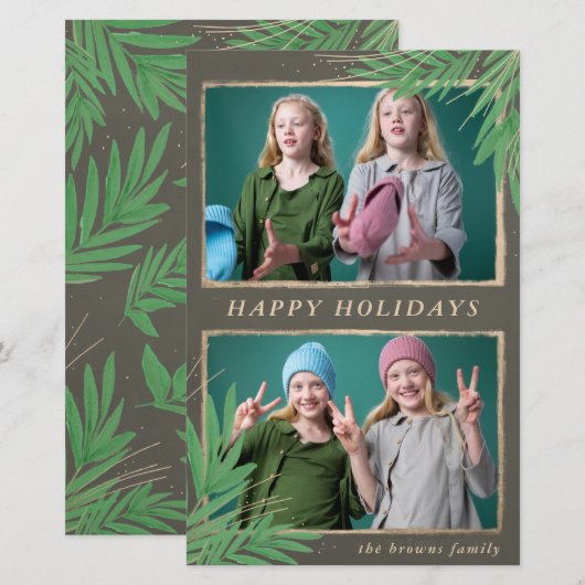 Budget bijtende Botanische 2 Foto's Holiday Card (Voorkant / Achterkant)