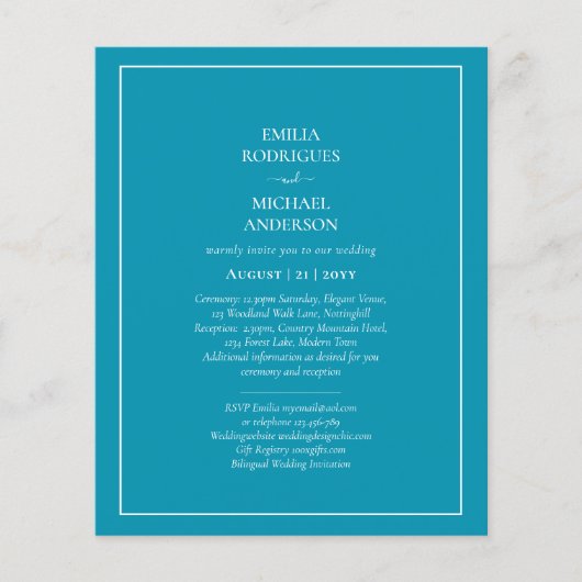 BUDGET Bilingual Bondi Blue Wedding Boda Invite Flyer (Voorkant)