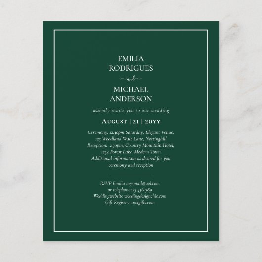 BUDGET Bilingual Double Sided Wedding Boda Green Flyer (Achterkant)