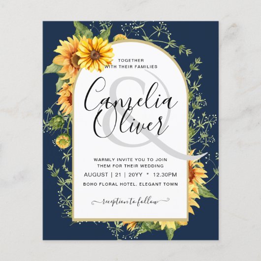 BUDGET Bilingual Sunflower Spain Weddenschap Boda Flyer (Voorkant)