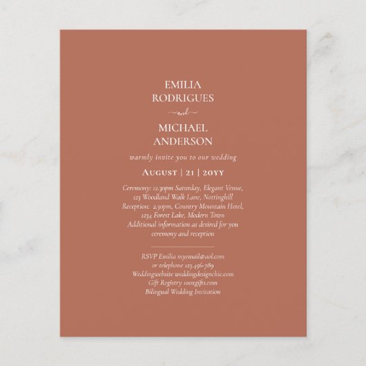 BUDGET Bilingual Wedding Boda Terracotta Modern Flyer (Voorkant)