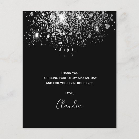 Budget Birthday Black Silver Glitter bedankt (Achterkant)