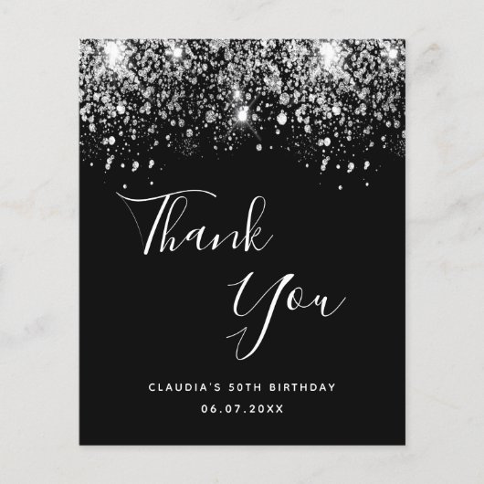 Budget Birthday Black Silver Glitter bedankt (Voorkant)