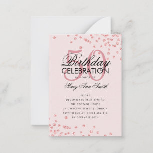 Budget Birthday Blush Confetti Roos Gold Invite Notitiekaartje