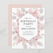 Budget Birthday Boho Blush Pink Party Uitnodiging (Voorkant / Achterkant)