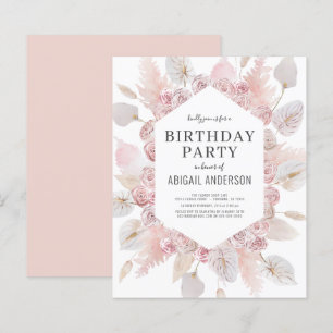 Budget Birthday Boho Blush Pink Party Uitnodiging