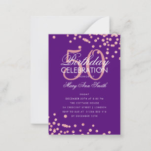Budget Birthday Confetti Roos Gold Paars Uitnodigi Notitiekaartje
