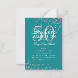 Budget Birthday Confetti Silver Blauwgroen Uitnodi Notitiekaartje