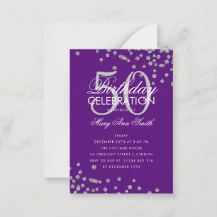 Budget Birthday Confetti Silver Paars Invite Notitiekaartje