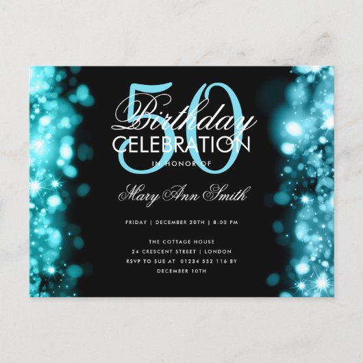Budget Birthday Elegant Blauwgroen Lichten uitnodi Briefkaart (Voorkant)
