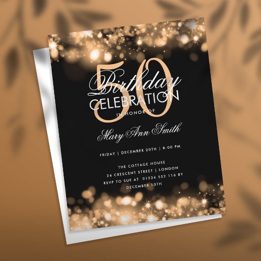 Budget Birthday Elegant Gold Glam Licht Invite