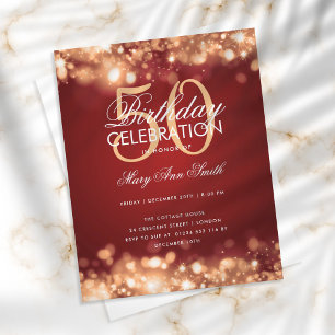 Budget Birthday Elegant Gold Red Licht Invite