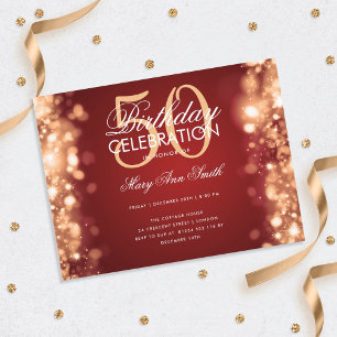 Budget Birthday Elegant Gold Red Licht Invite Briefkaart