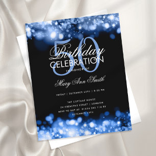 Budget Birthday Elegant Navy Blue Lights Invite