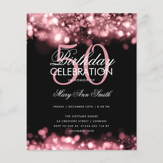 Budget Birthday Elegant Roos Gold Glam Licht Flyer (Voorkant)