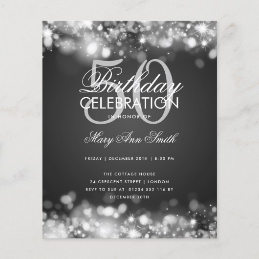 Budget Birthday Elegant Silver Licht Invite (Voorkant)