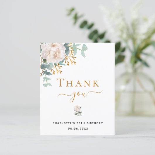 BUDGET Birthday florale eucalyptus - dank u wel! (Staand voorkant)