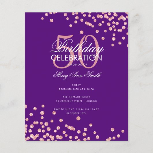 Budget Birthday Glitter Confetti Roos Gold Paars (Voorkant)