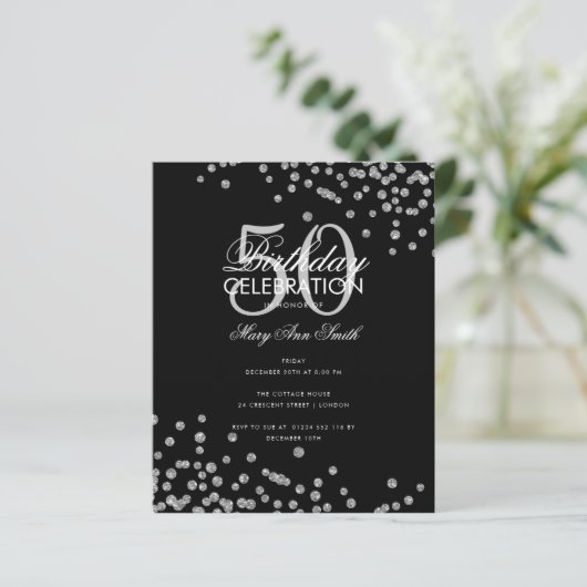 Budget Birthday Glitter Confetti Silver Black (Staand voorkant)