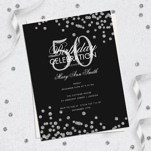 Budget Birthday Glitter Confetti Silver Black Briefkaart