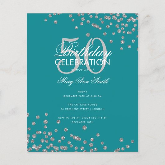 Budget Birthday Glitter Confetti Silver Blauwgroen (Voorkant)