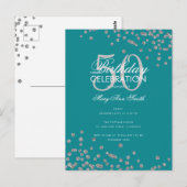 Budget Birthday Glitter Confetti Silver Blauwgroen Briefkaart (Voorkant / Achterkant)
