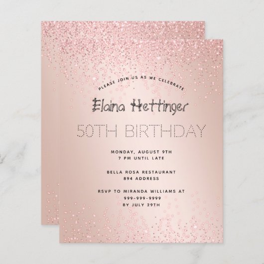 Budget Birthday Glitter Roos Gold Metal (Voorkant / Achterkant)