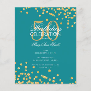 Budget Birthday Gold Glitter Confetti Blauwgroen Flyer