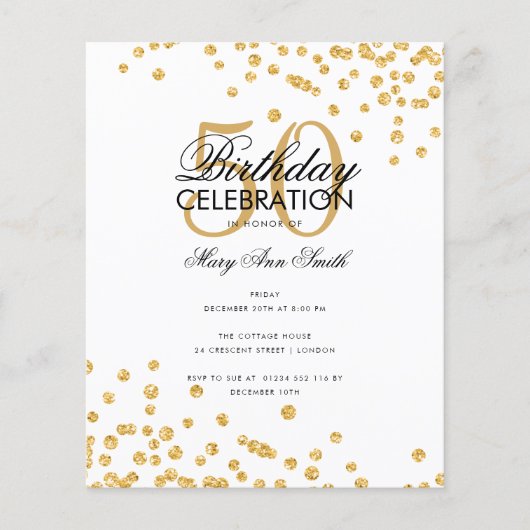 Budget Birthday Gold Glitter Confetti Flyer (Voorkant)