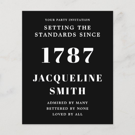 Budget Birthday Invitation Black White Flyer (Voorkant)