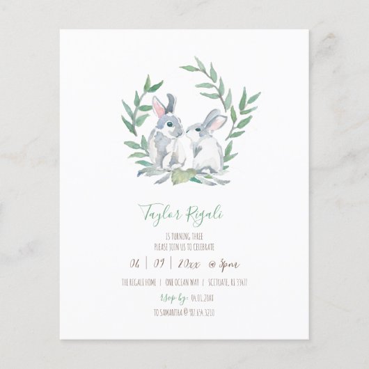 Budget Birthday Invitation Woodland Bunny Flyer (Voorkant)