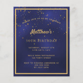 BUDGET Birthday party blue Gold mannen uitnodiging (Voorkant)