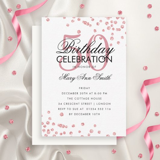 Budget Birthday Party Confetti Roos Gold Invite Notitiekaartje