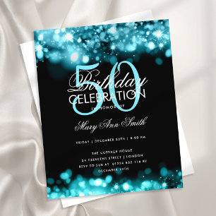 Budget Birthday Party Elegant Blauwgroen Glam Ligh Flyer