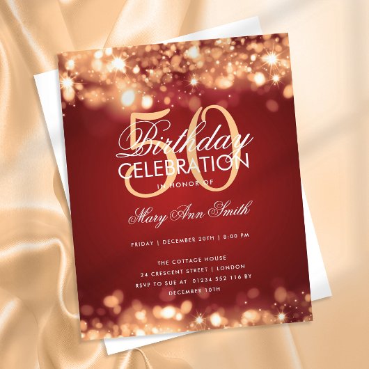 Budget Birthday Party Elegant Gold Red Glam Licht Flyer