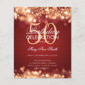 Budget Birthday Party Elegant Gold Red Glam Licht Flyer (Voorkant)
